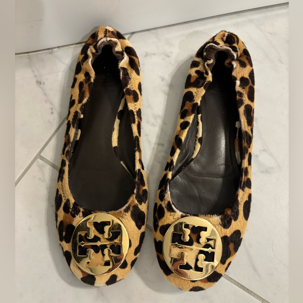 Tory Burch Leopard Calf Hair Flats